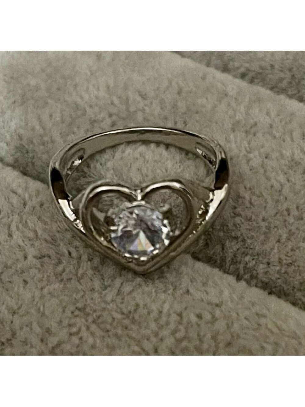 Silver Heart Ring with Crystal Center